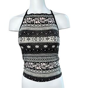 NWT AE American Eagle Soft & Sexy Floral High-Neck Crop Halter Tank Top M